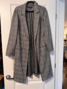 Classic Plaid Indoor Long Coat - Gray/Black